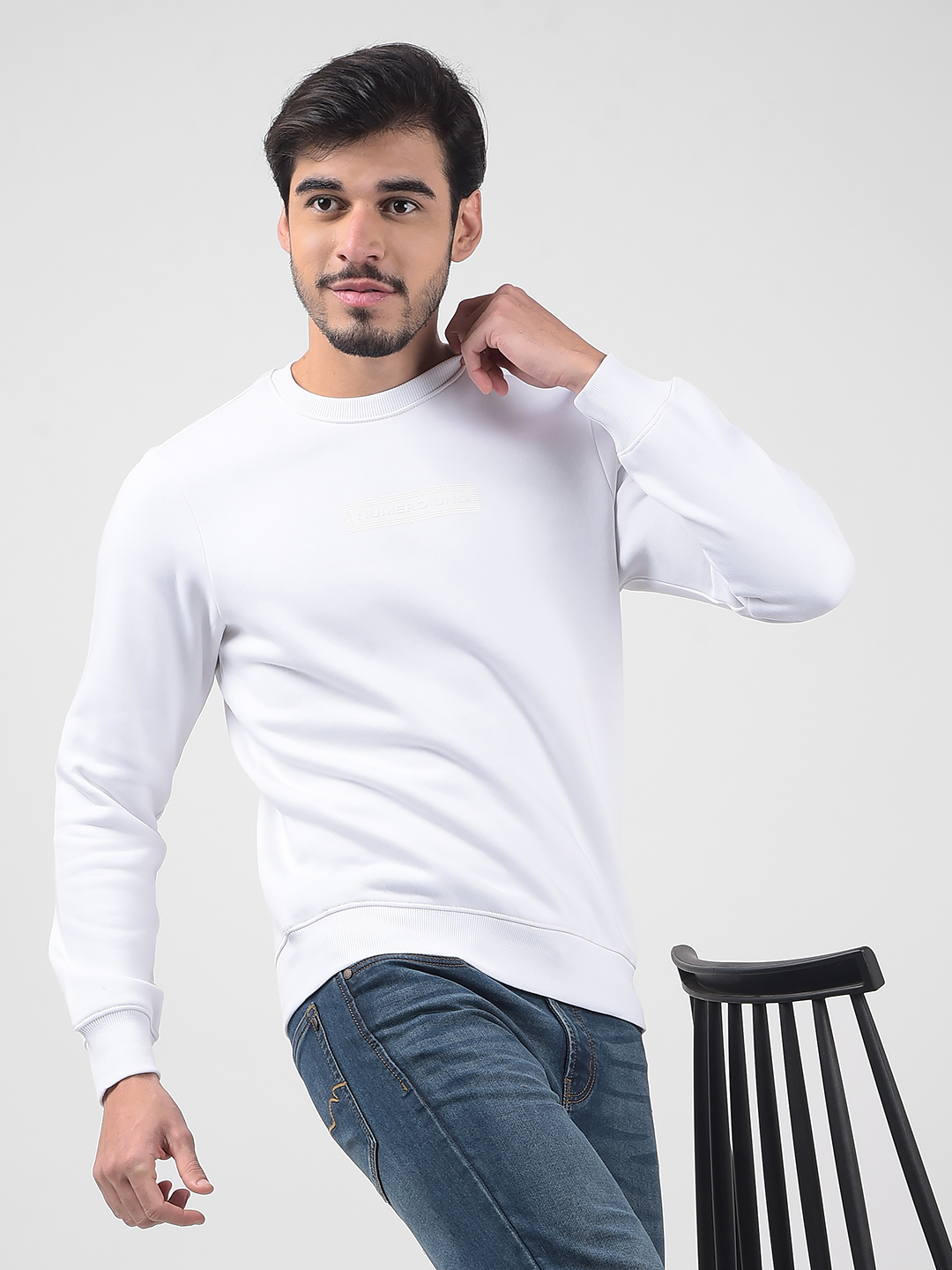 Numero Uno Men Solid White Sweat Shirt